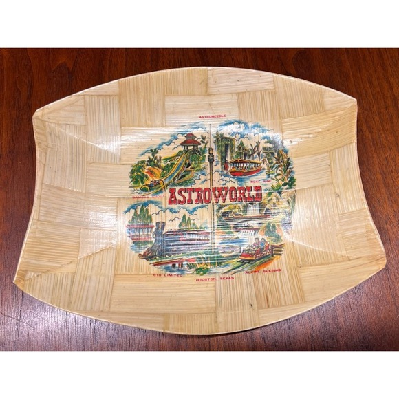 Vintage Bamboo Houston Astroworld Souvenir Bamboo Tray - Picture 1 of 5
